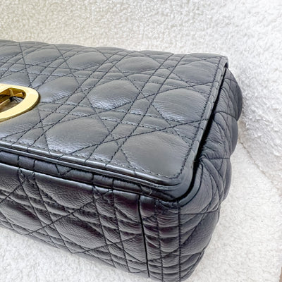 Dior Large Caro Flap Bag in Black Grained Calfskin and GHW