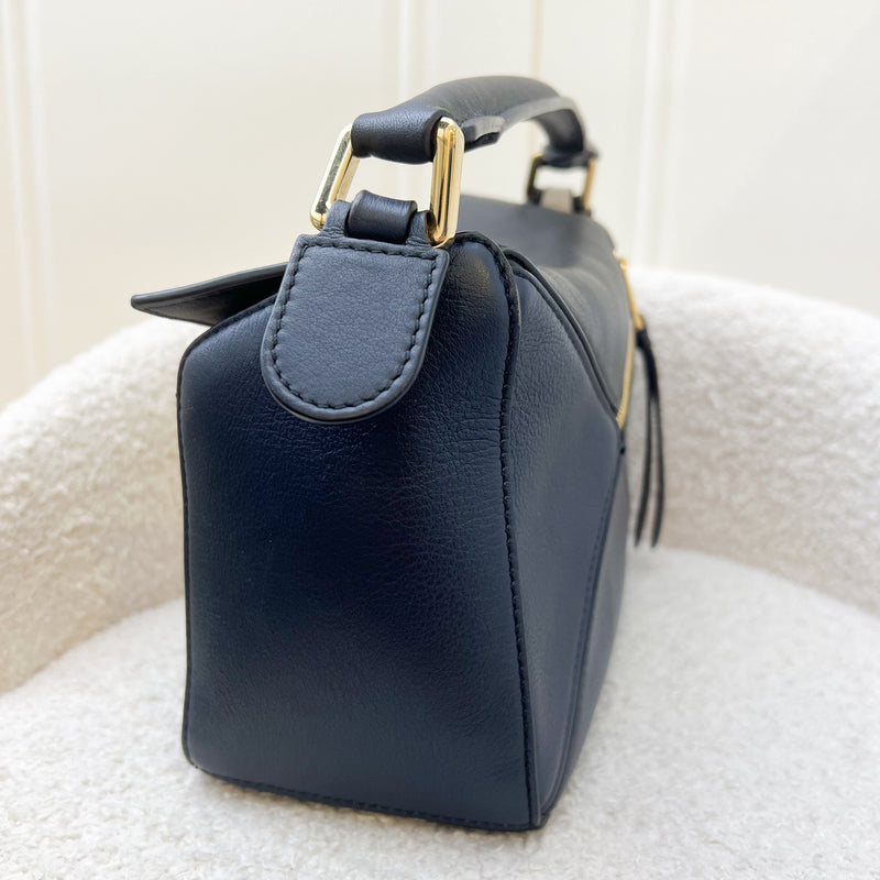 Loewe Small Puzzle Bag in Tricolor Black / White / Navy Leather GHW