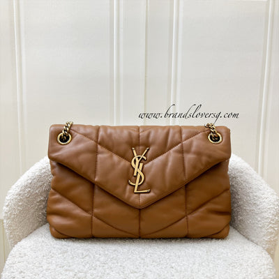 Saint Laurent YSL Small Loulou Puffer Bag in Caramel Brown Lambskin and GHW