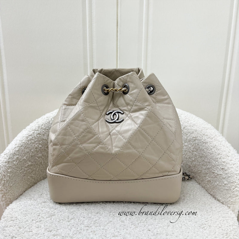 Chanel Gabrielle Small Backpack in Beige Distressed Calfskin and 3-Tone HW