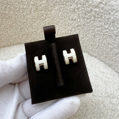 Hermes Pop H Earrings in Blanc White Enamel and GHW