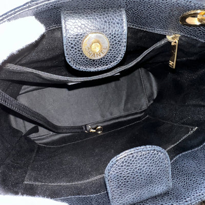 Chanel Petite Shopping Tote PST in Black Caviar and GHW