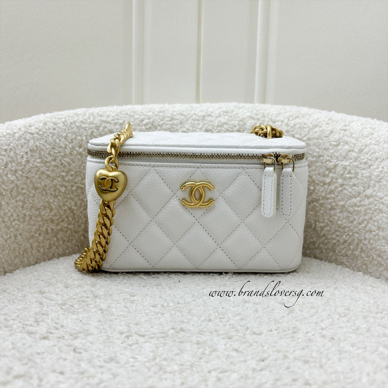 Chanel 23P Heart Adjustable Chain Small Vanity in White Caviar and AGHW