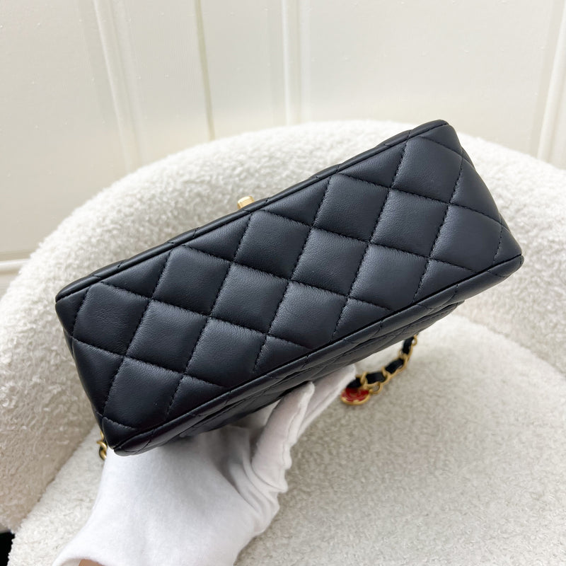 Chanel Seasonal Mini Square Casino Charms in Black Lambskin and AGHW