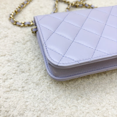 Chanel 21K Ribbon Micro Flap Bag in Lilac Lambskin and AGHW