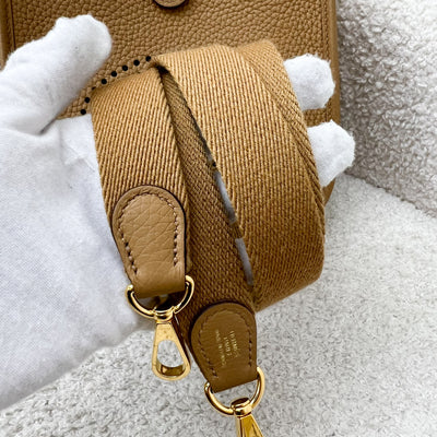 Hermes Mini Evelyne TPM in Biscuit Clemence Leather and GHW