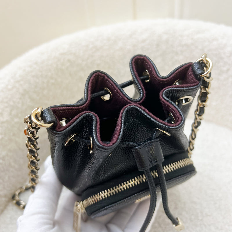 Chanel Business Affinity Mini / Micro Bucket Bag in Black Caviar and LGHW