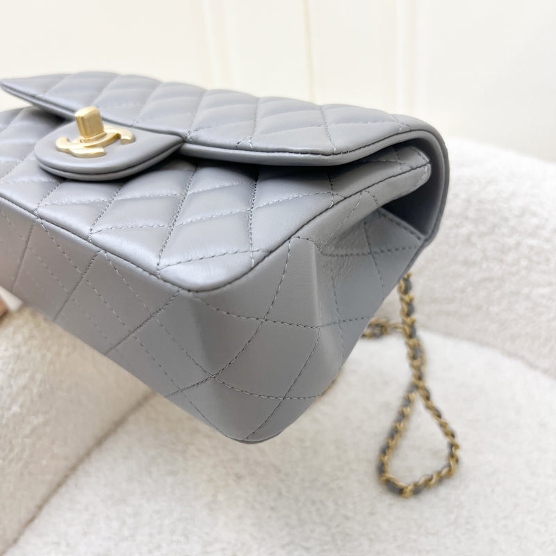 Chanel 22B Top Handle Mini Rectangle Flap in Grey Lambskin and AGHW