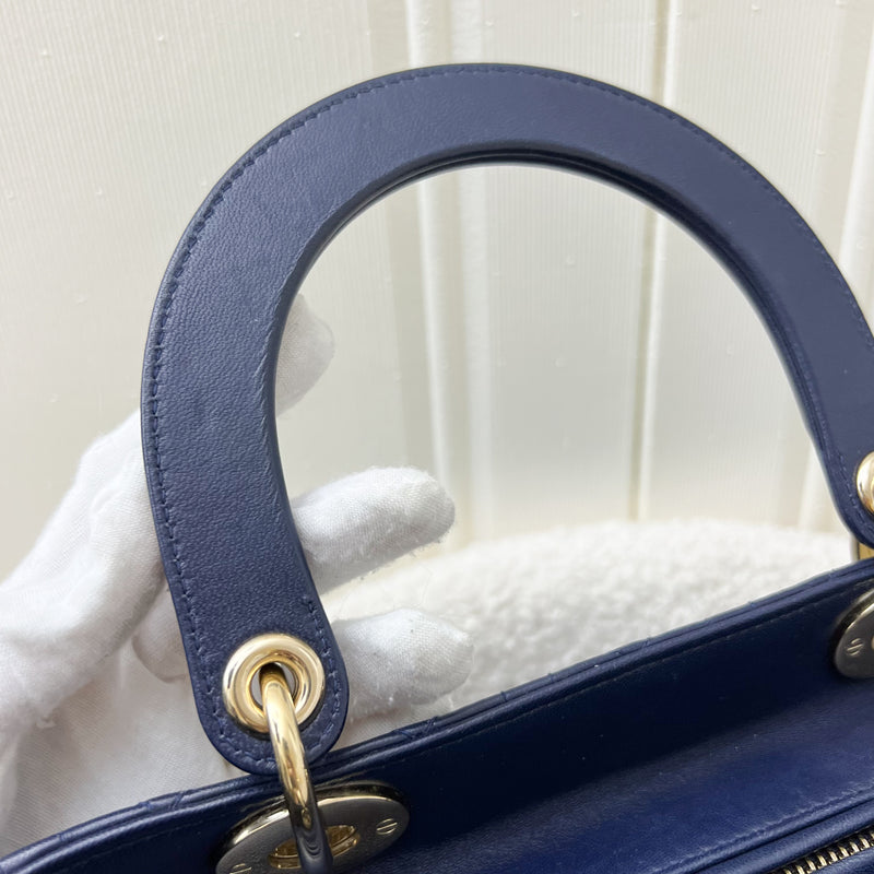 Dior Medium Lady Dior in Navy Lambskin and LGHW (Newer Version with Adjustable Strap)