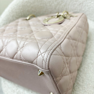 Dior Medium Lady Dior in Lotus Pearly Pink Lambskin LGHW (New version with Adjustable Strap)