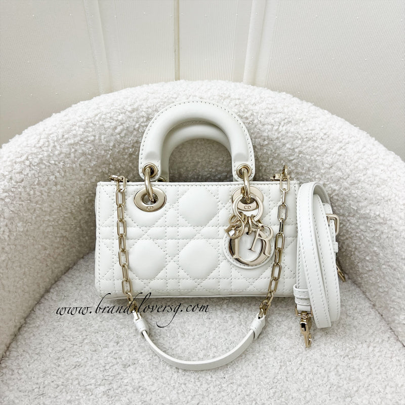 Dior Micro Lady D-Joy Bag in White Cannage Lambskin and LGHW