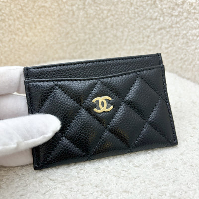 Chanel Classic Flat Card Holder in Black Caviar and GHW