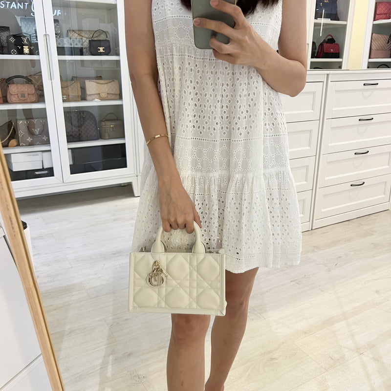 Dior Mini Book Tote in White Macrocannage Lambskin and LGHW