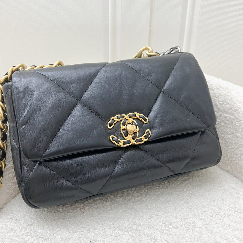 Chanel 19 Small Flap in Black Goatskin and 3-tone HW