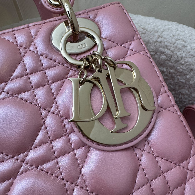 (Nov 2023 Receipt) Dior Small Lady Dior in Iridescent Hibiscus Pink Lambskin and GHW