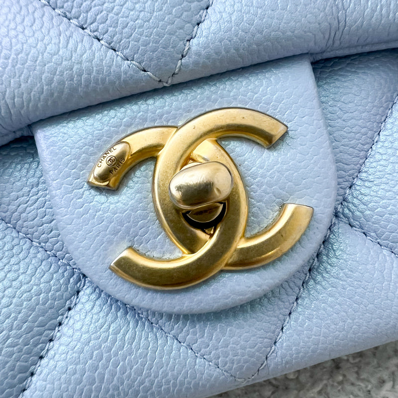 Chanel 21K Perfect Mini Square Adjustable Chain Flap in Iridescent Light Blue Caviar and AGHW