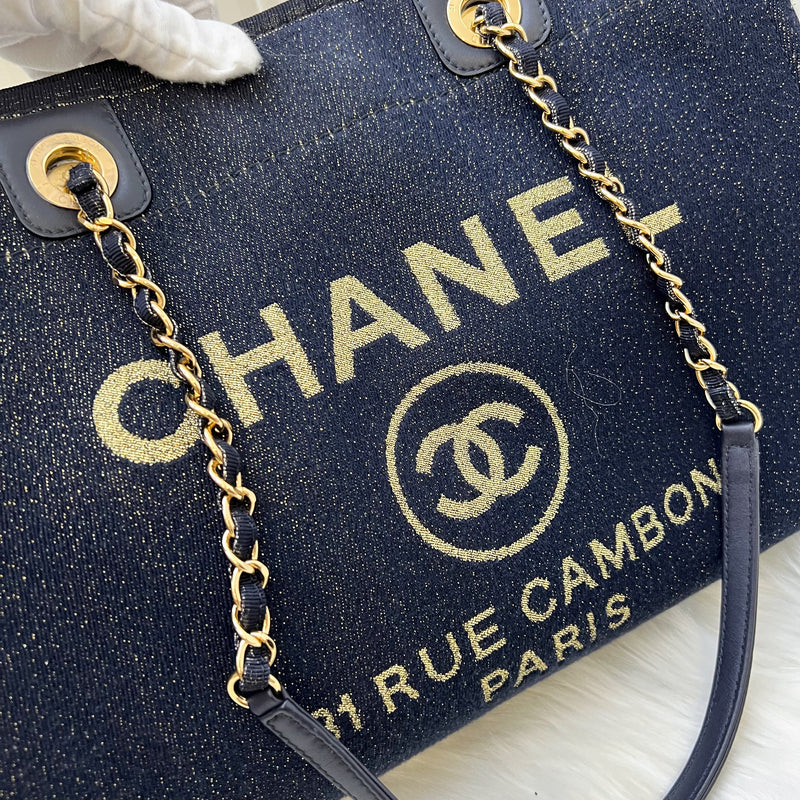 Chanel Small / Medium Deauville in Shimmery Blue Fabric and LGHW