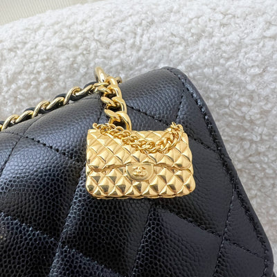 Chanel 23S Classic Flap Charm Wallet on Chain WOC in Black Caviar and GHW