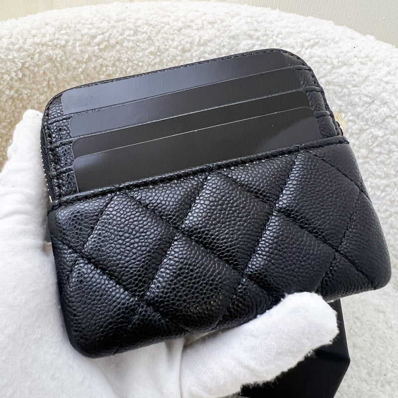 Chanel Zipped Square Compact Wallet / Card Holder in Black Caviar and LGHW