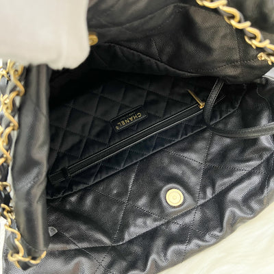 Chanel 22 So Black Small Hobo Bag in Black Caviar, Black Logo and GHW