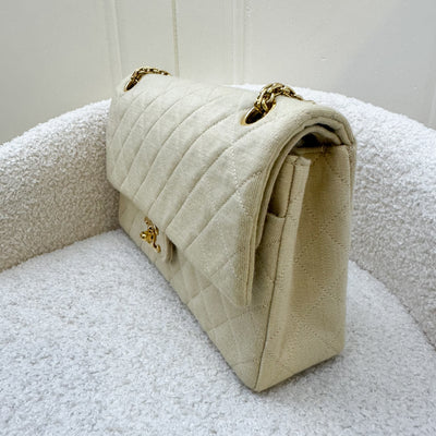 Chanel Vintage Small / Medium Flap with Bijoux Chain in Oatmeal Beige Jersey and 24K GHW