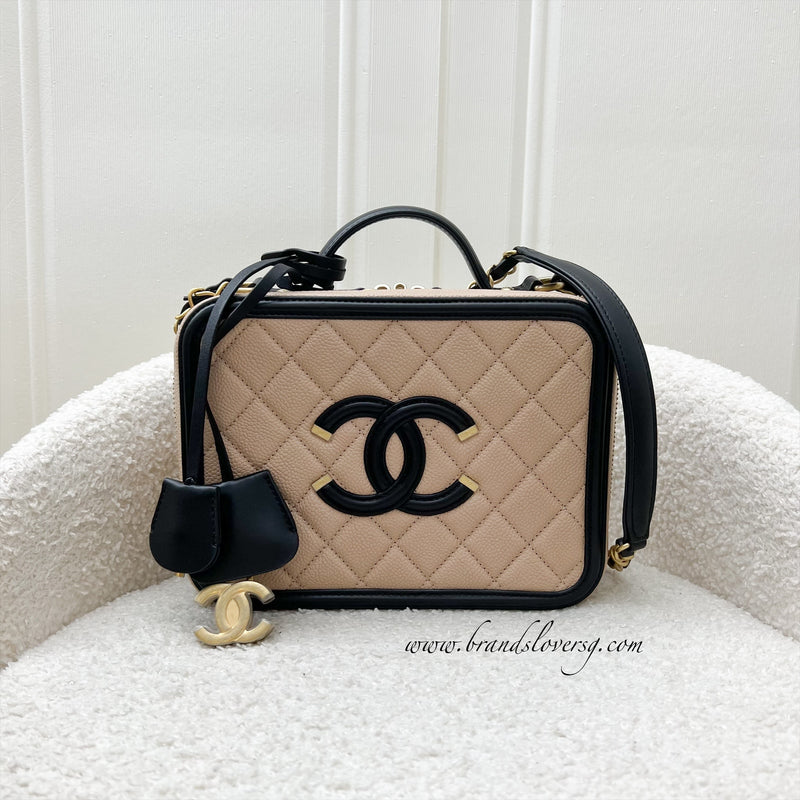 Chanel 18B Medium Filigree Vanity in Beige Caviar, Black Trim and AGHW