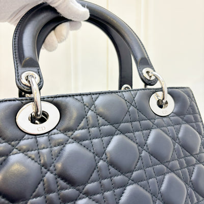 Dior Medium Lady Dior in Black Lambskin and SHW (New Version with Adjustable Strap)