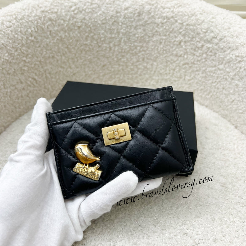 Chanel Limited Edtion Flat Cardholder in Black Calfskin With Charms AGHW