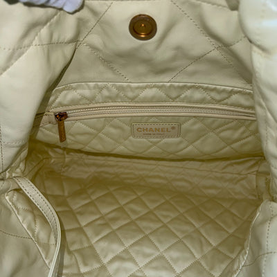 Chanel 22 Small Hobo Handbag in Pale Yellow Calfskin and AGHW