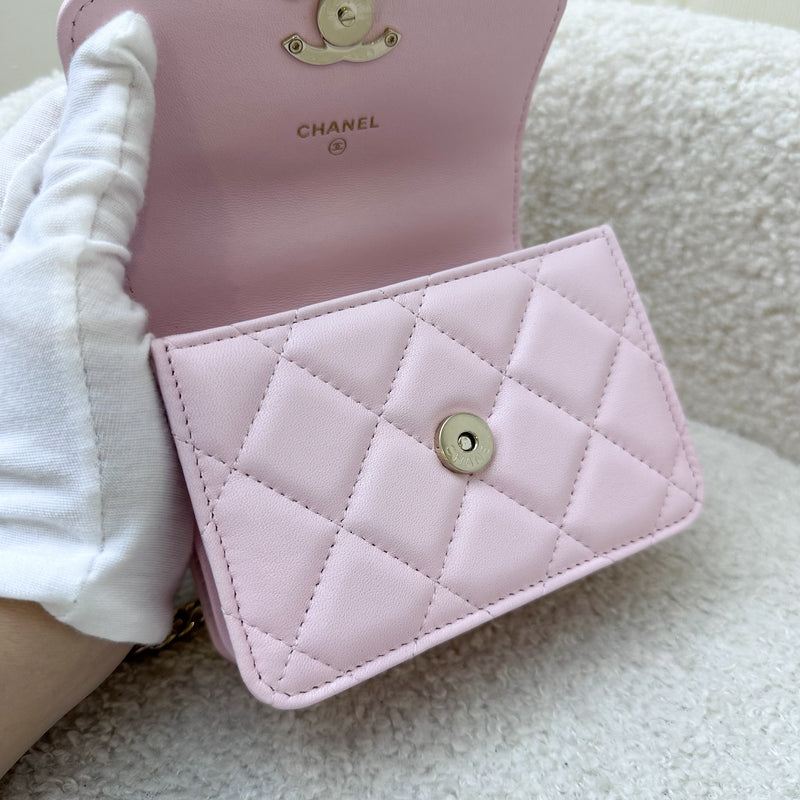 Chanel Seasonal Top Handle Mini Bag / Clutch on Chain in Pink Lambskin and GHW