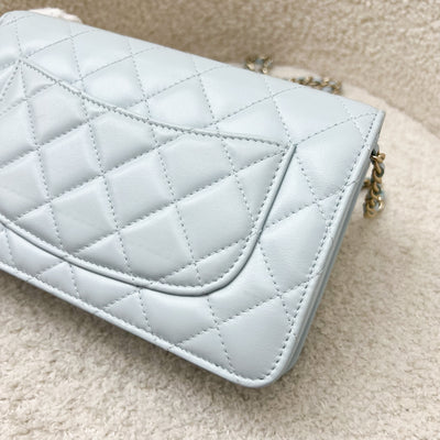 Chanel 24P Wallet on Chain with Pearl CC Logo in Baby Blue Glossy Lambskin and LGHW