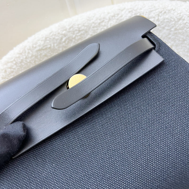 Hermes Mini Herbag Retourne in Noir Black Toile Militaire Canvas, Black Vache Hunter Leather and GHW