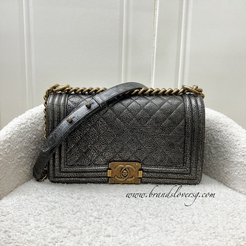 Chanel Medium 25cm Boy Flap in Metallic Crinkled Calfskin and RHW