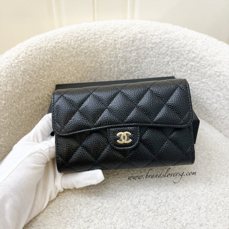 Chanel Classic Medium Trifold Wallet in Black Caviar and LGHW