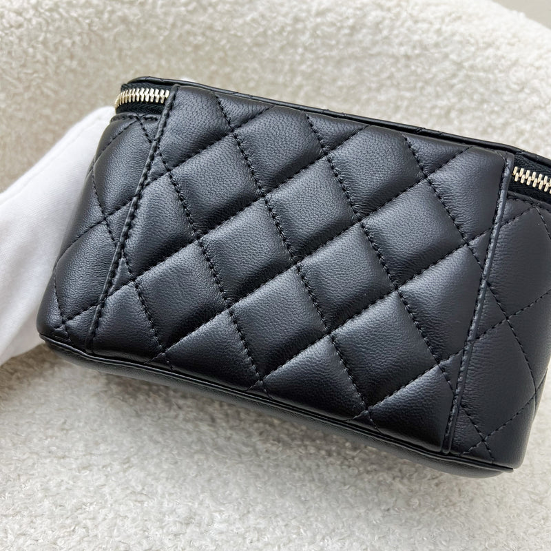 Chanel Pearl Crush Adjustable Chain Small Vanity in Black Lambskin and AGHW (Model: AP2303)