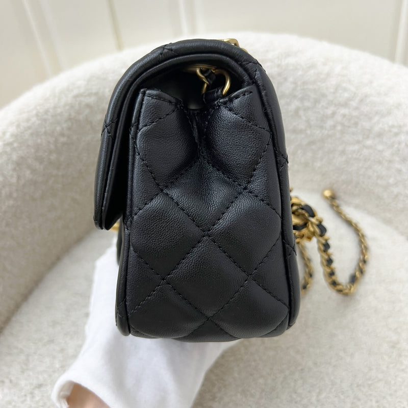 Chanel 22S Pearl Crush Mini Rectangle Flap in Black Lambskin and AGHW