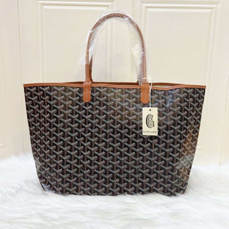 Goyard Saint Louis PM Tote in Black Signature Goyardine Canvas and Brown Trim