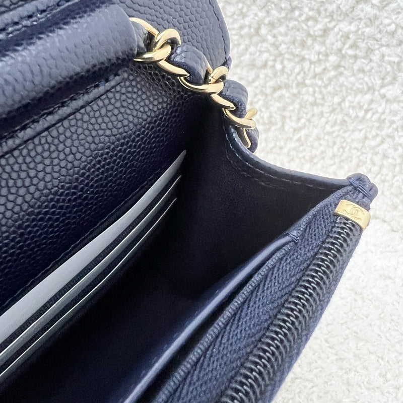 Chanel Classic Wallet on Chain WOC in Navy Blue Caviar and LGHW