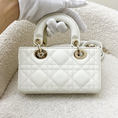 Dior Micro Lady D-Joy Bag in White Cannage Lambskin and LGHW