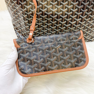 Goyard Saint Louis PM Tote in Black Signature Goyardine Canvas and Brown Trim