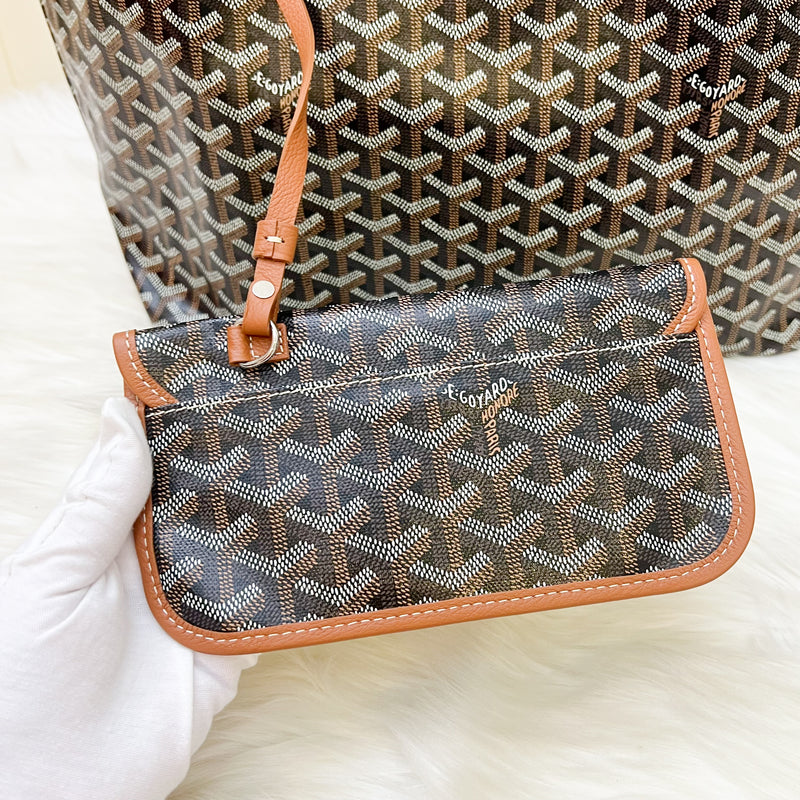 Goyard Saint Louis PM Tote in Black Signature Goyardine Canvas and Brown Trim