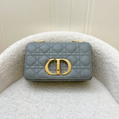 Dior Small Caro Flap in Stone Grey Grained Calfskin and GHW