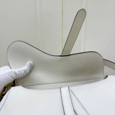 Dior Medium Saddle Bag in White Grained Calfskin and AGHW