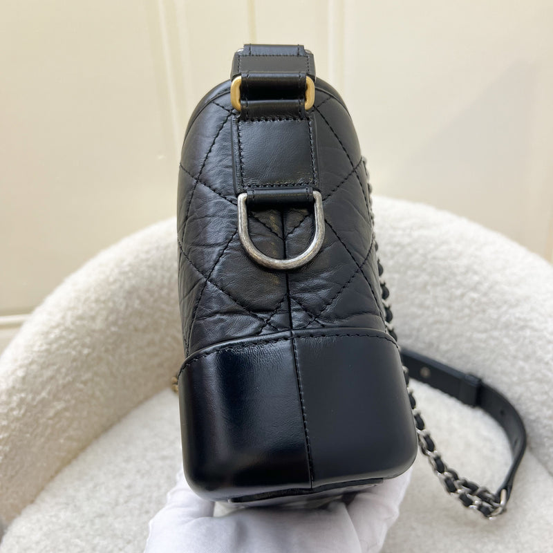 Chanel Small Gabrielle Hobo Bag in Black Distressed Calfskin and 3 tone HW