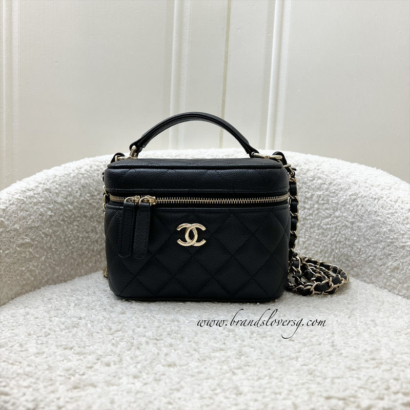 Chanel 22S Top Handle Vanity Case with Chain in Black Caviar LGHW