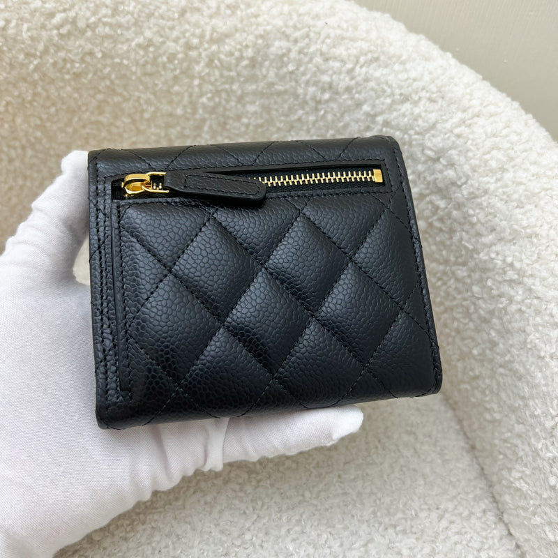 Chanel Classic Trifold Compact Wallet in Black Caviar and GHW