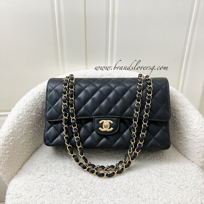 Chanel Medium Classic Flap CF in Black Caviar and GHW Brands Lover