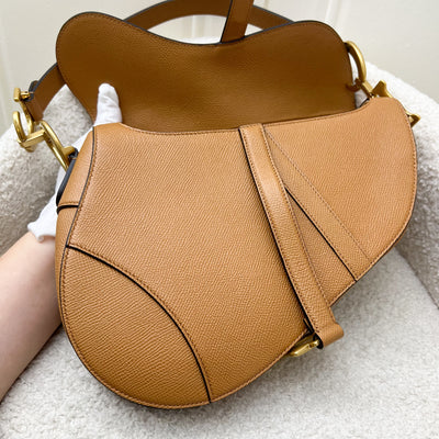 Dior Medium Saddle Bag in Amber Grained Calfskin and AGHW