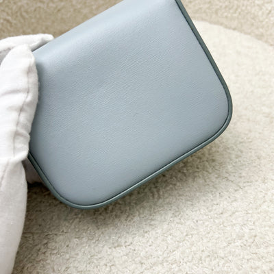 Celine Triomphe Mini Claude Flap Bag in Ice Blue Shiny Calfskin and GHW