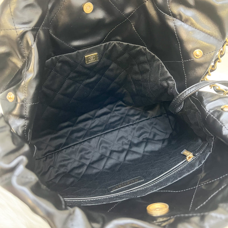 Chanel 22 Small Hobo Bag in Black Calfskin and AGHW